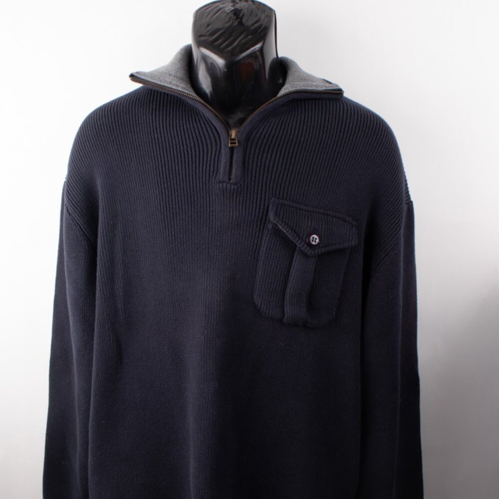 Orvis Quarter Zip Pullover Size Medium Elbow Pads Navy Blue Heavy 100% Cotton